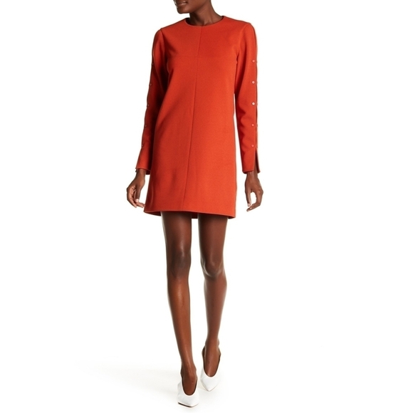 🆕 Tibi Paprika Button Sleeve Crepe Shift Dress Size 0 - Picture 1 of 13